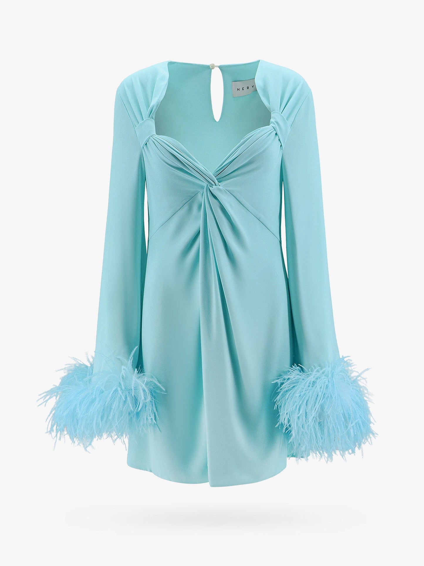 Dress with natural feathers with knot on the front