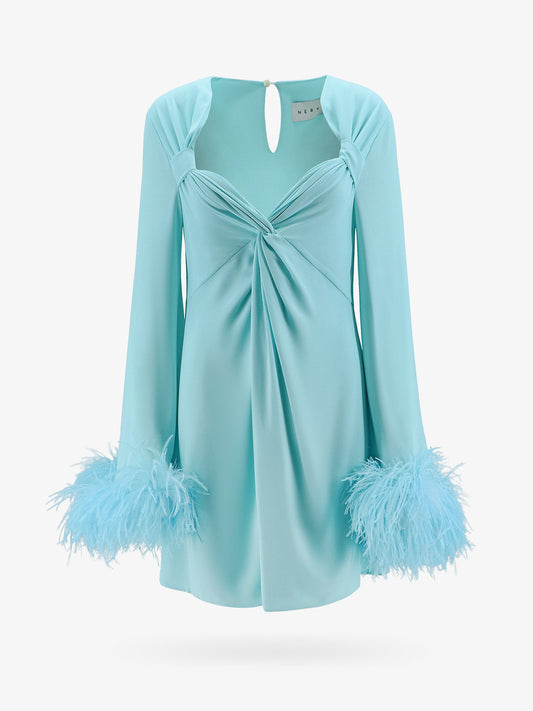 Dress with natural feathers with knot on the front