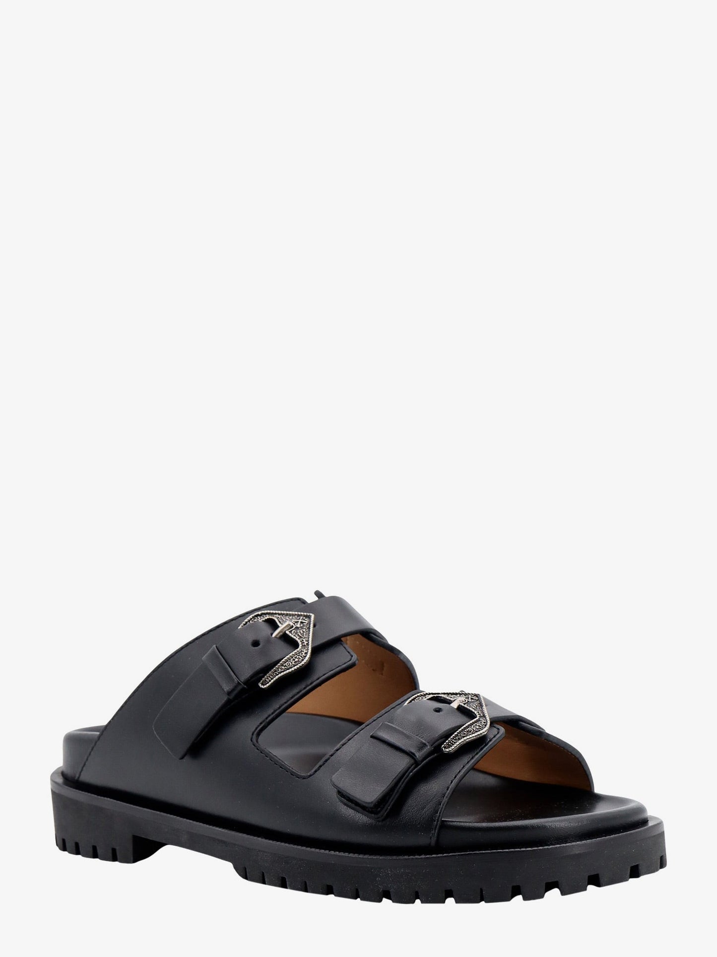 Leather sandals with metal buckles with arrow logo