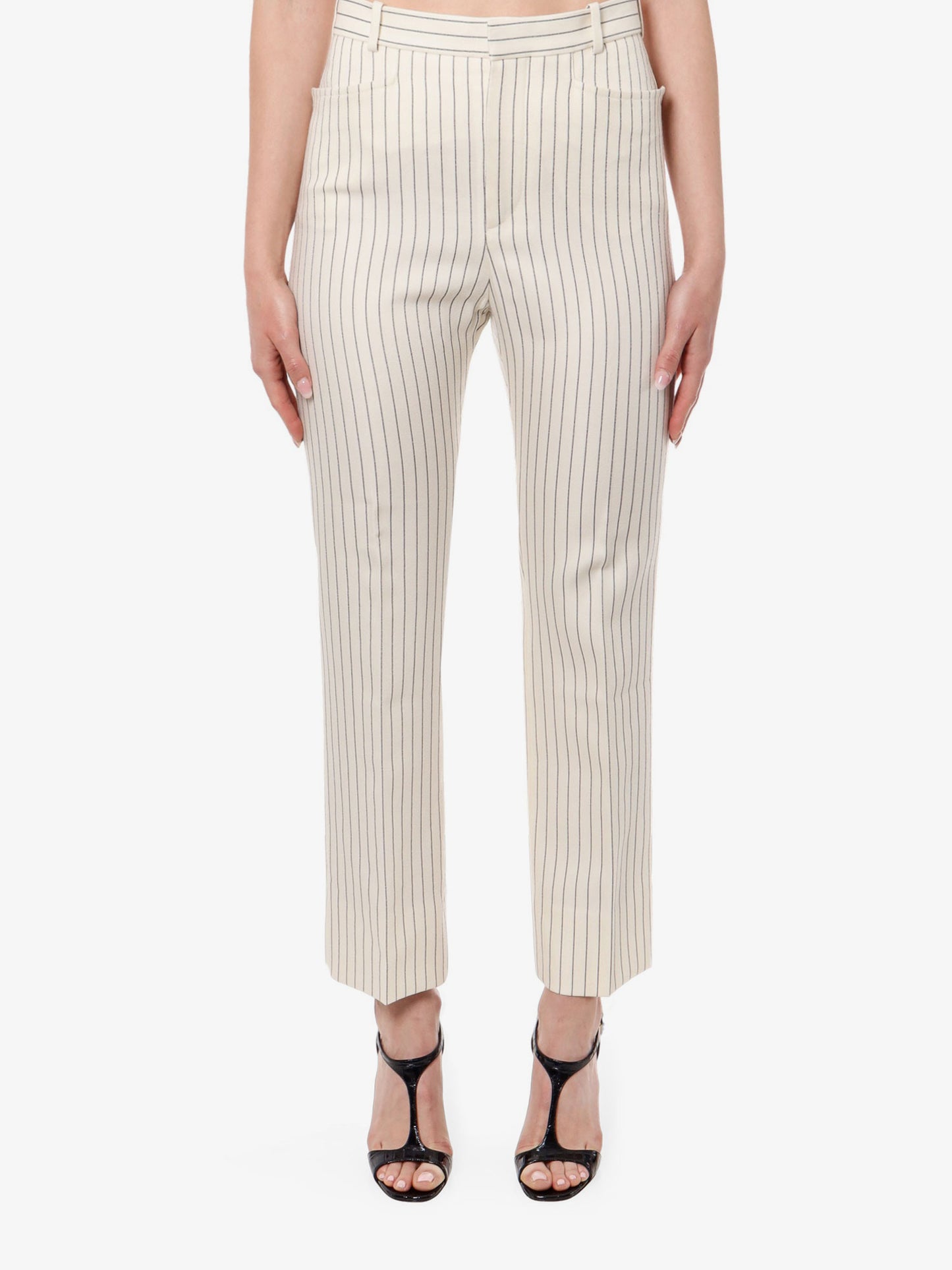 Wool and silk trouser with striped motif