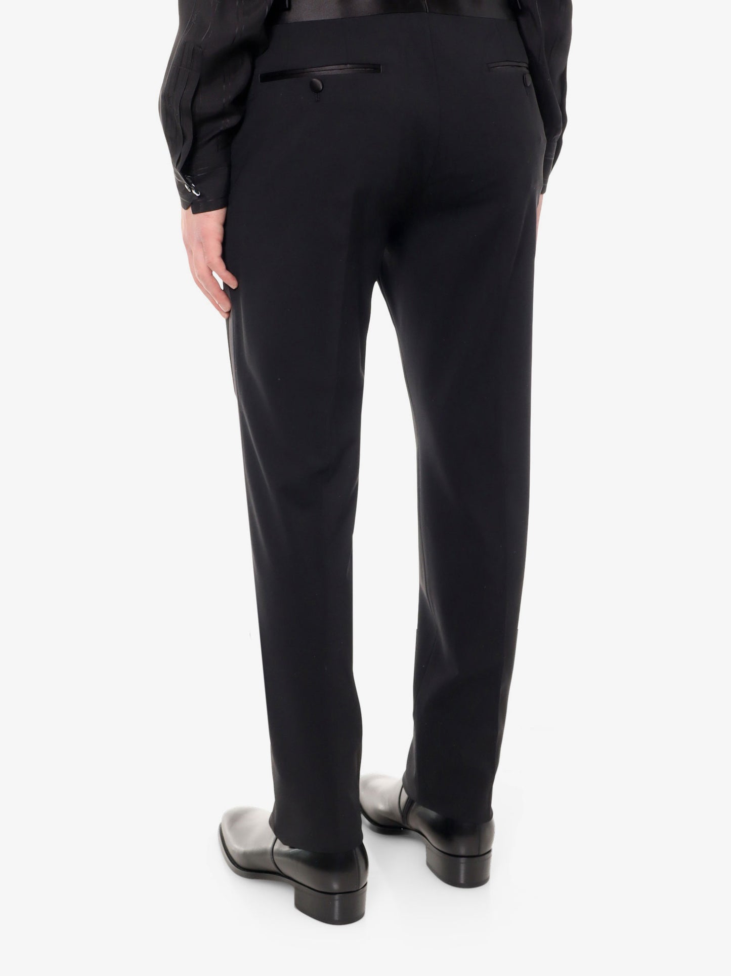 Virgin wool trouser with satin profiles
