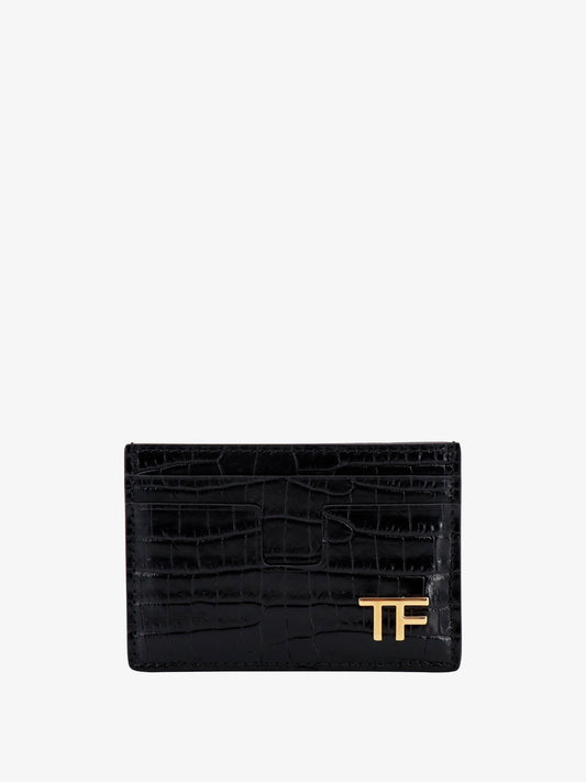Leather card holder with croco print