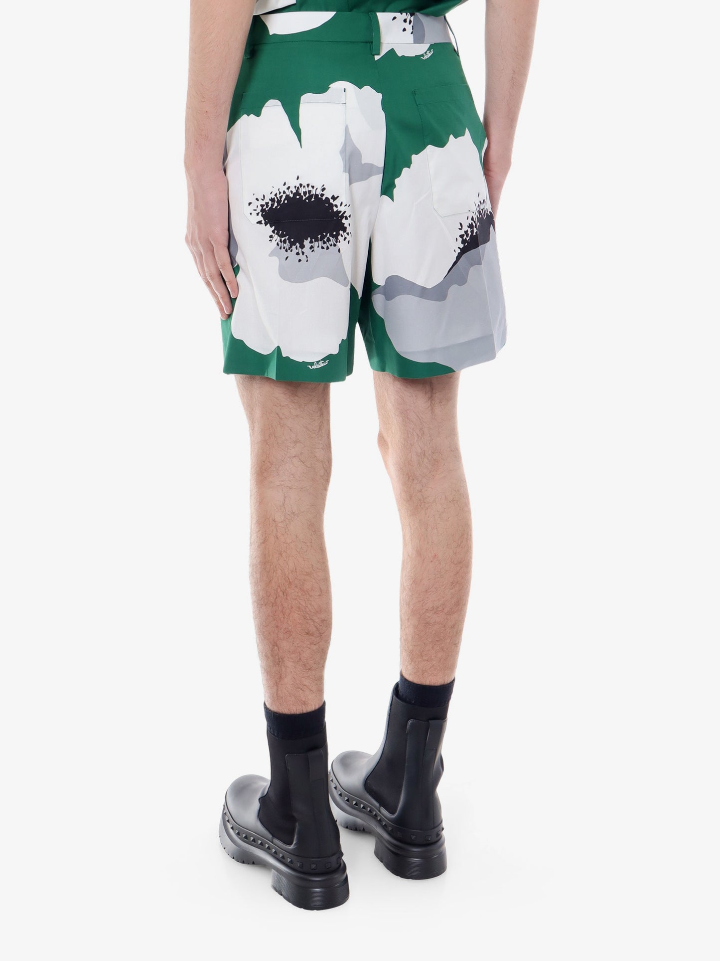 Cotton bermuda shorts with  valentino flower portrait print