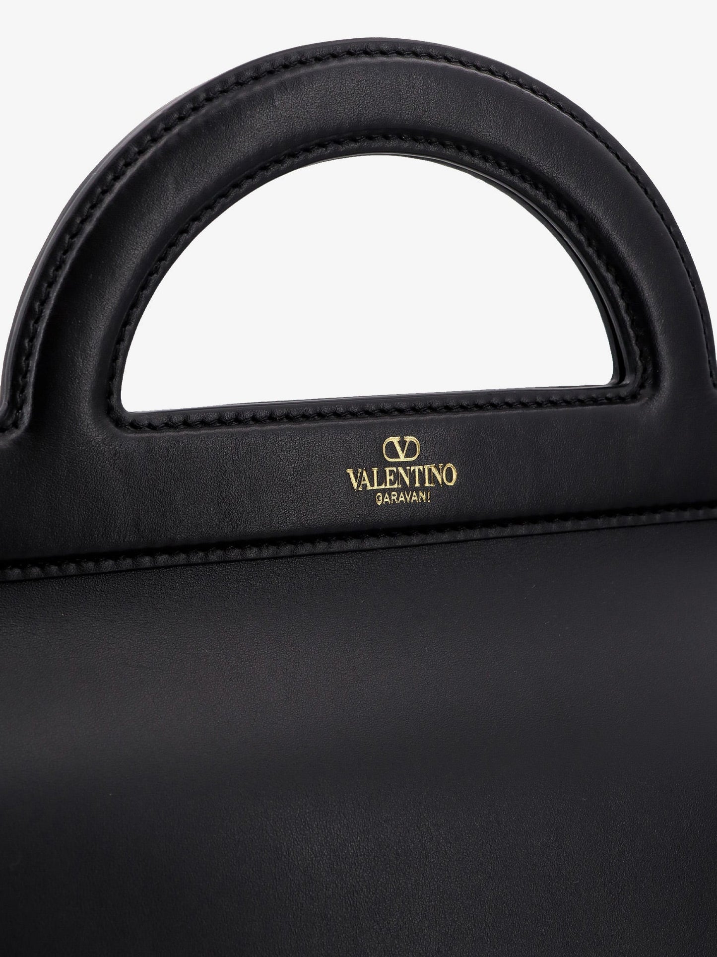 Leather handbag with frontal logo print