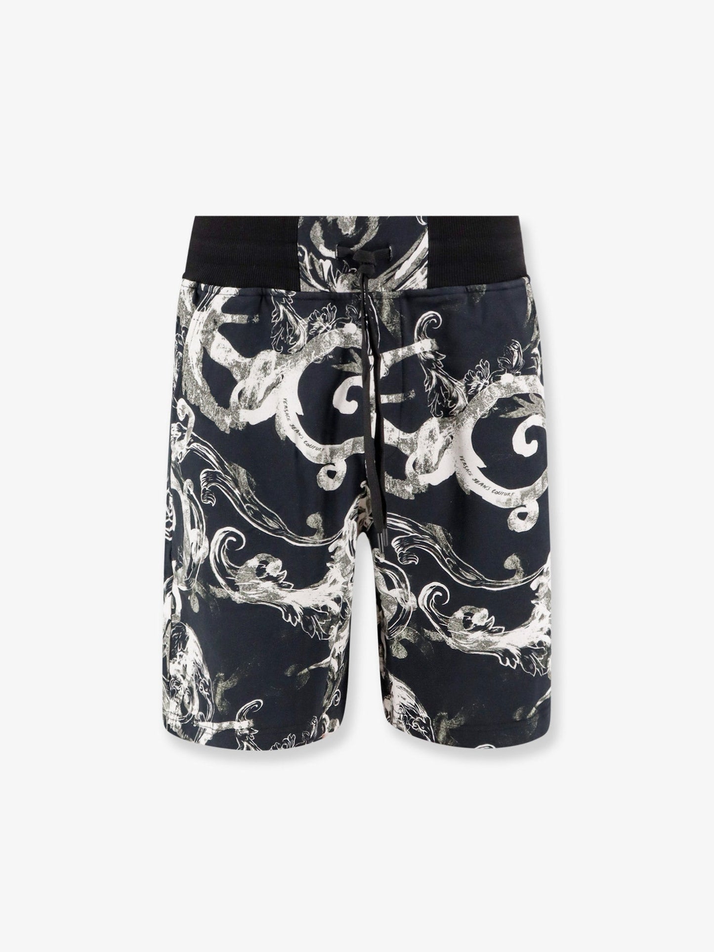 Cotton bermuda shorts with watercolor baroque print