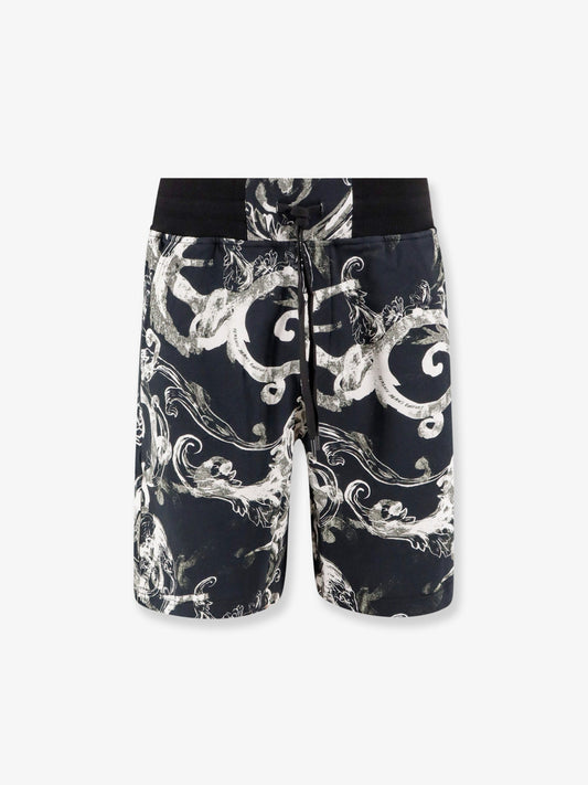 Cotton bermuda shorts with watercolor baroque print