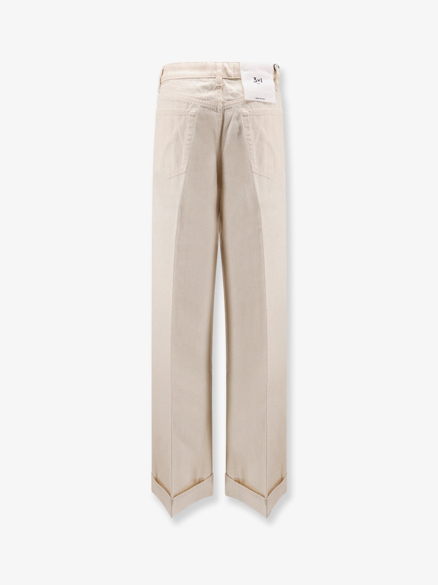 Flip Cuffed cream denim trousers