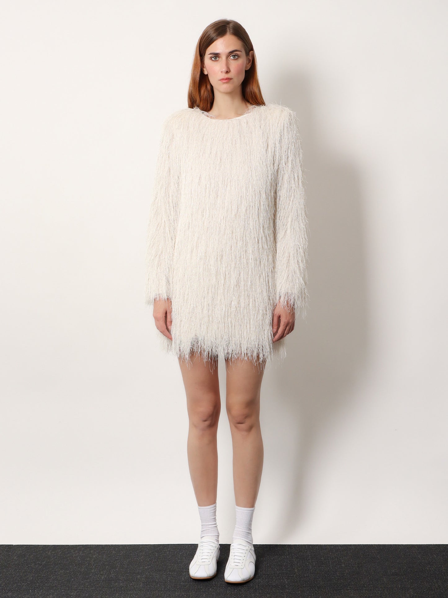 Short lurex dress with fringes