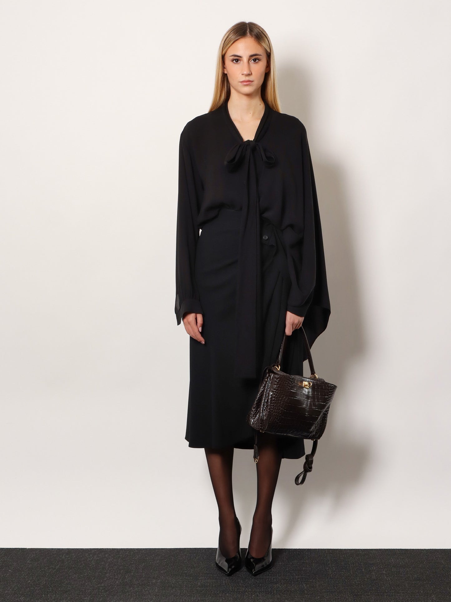 Draped crepe midi skirt