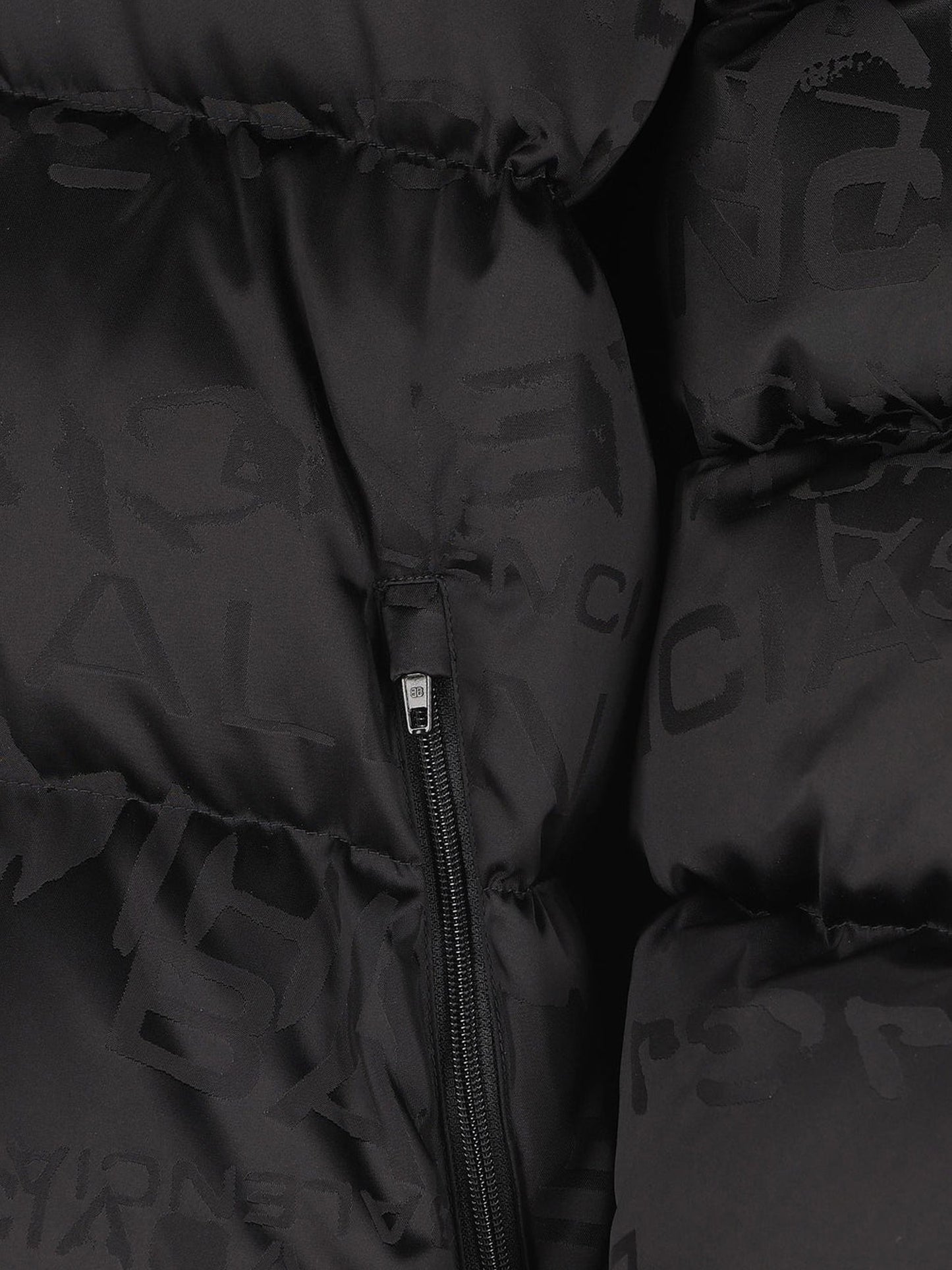 Nylon down jacket with all-over lettering logo