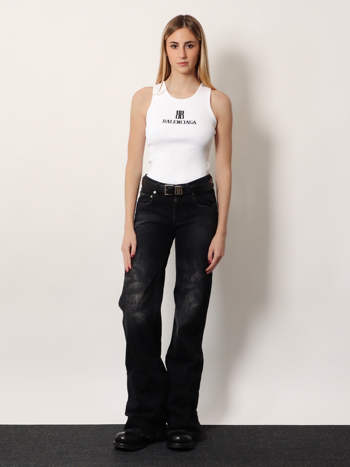 Wide Leg black denim trousers
