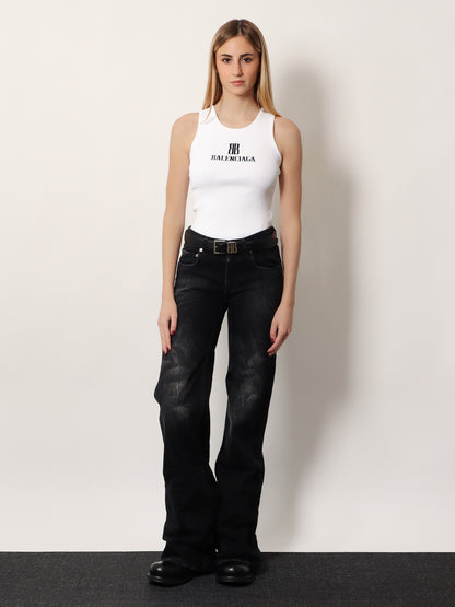Wide Leg black denim trousers thumbnail