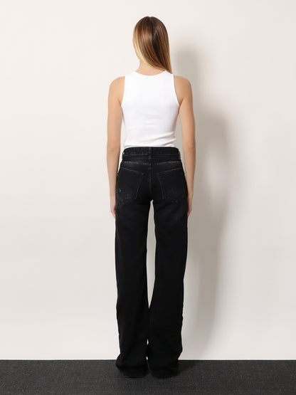 Wide Leg black denim trousers thumbnail