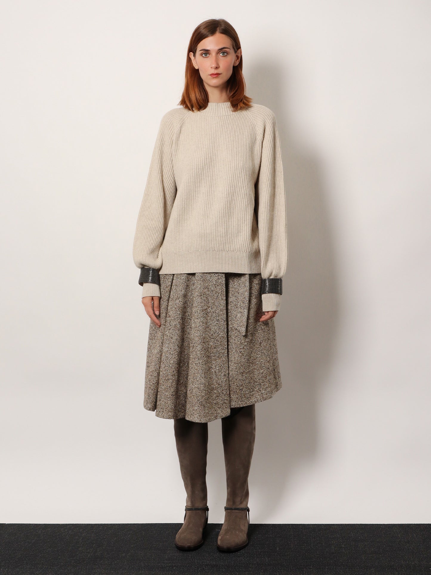 Cashmere sweater with removable cuffs