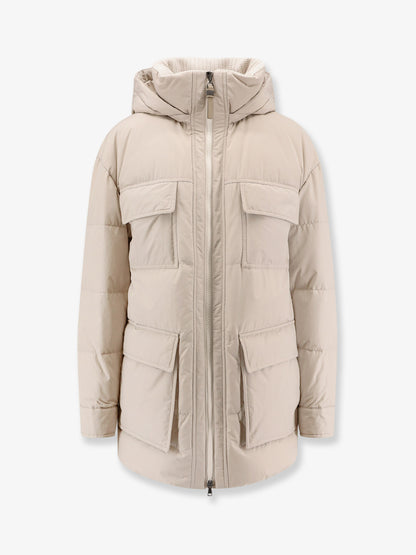 Nylon and cotton hooded down jacket thumbnail