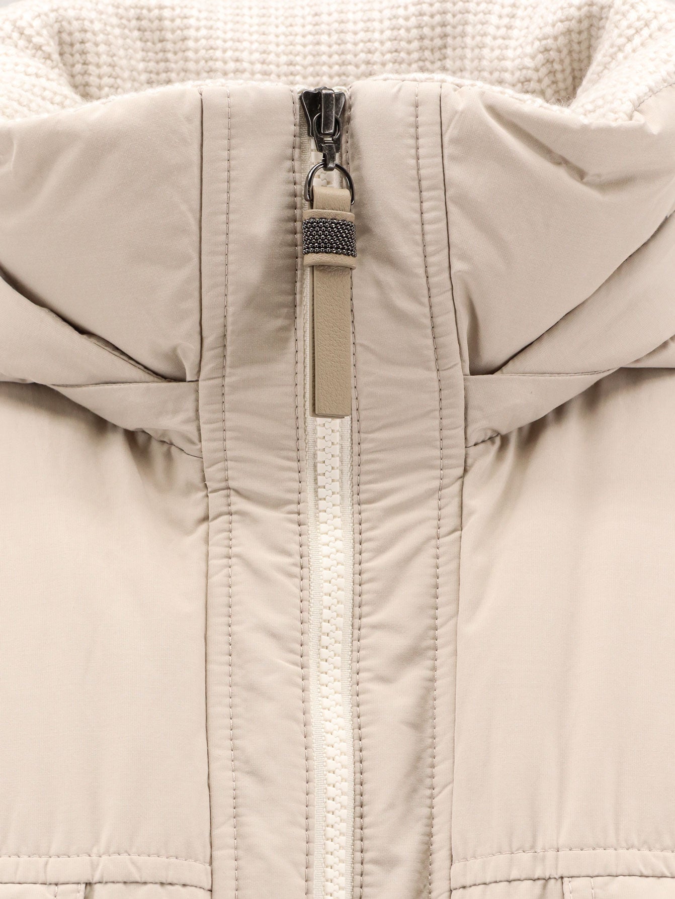 Nylon and cotton hooded down jacket