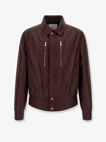 Leather bomber with padding thumbnail