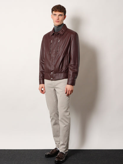 Leather bomber with padding thumbnail