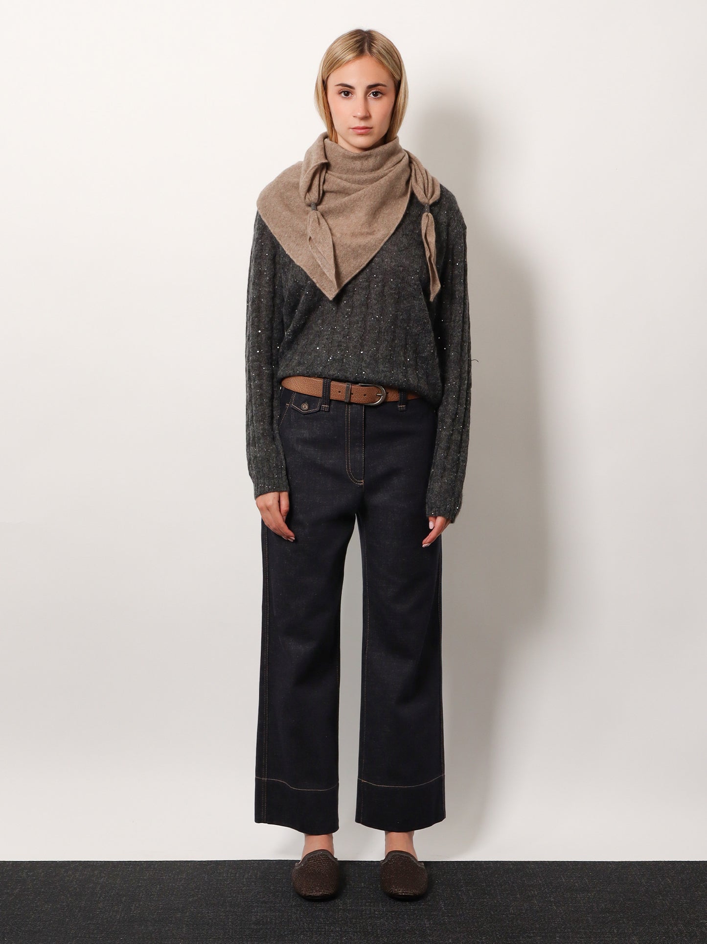 Wool blend sweater with all-over sequins