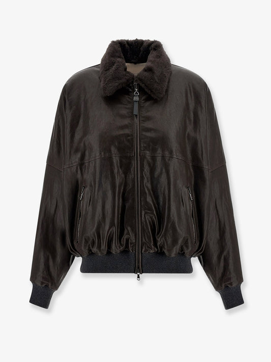 Aviator leather bomber