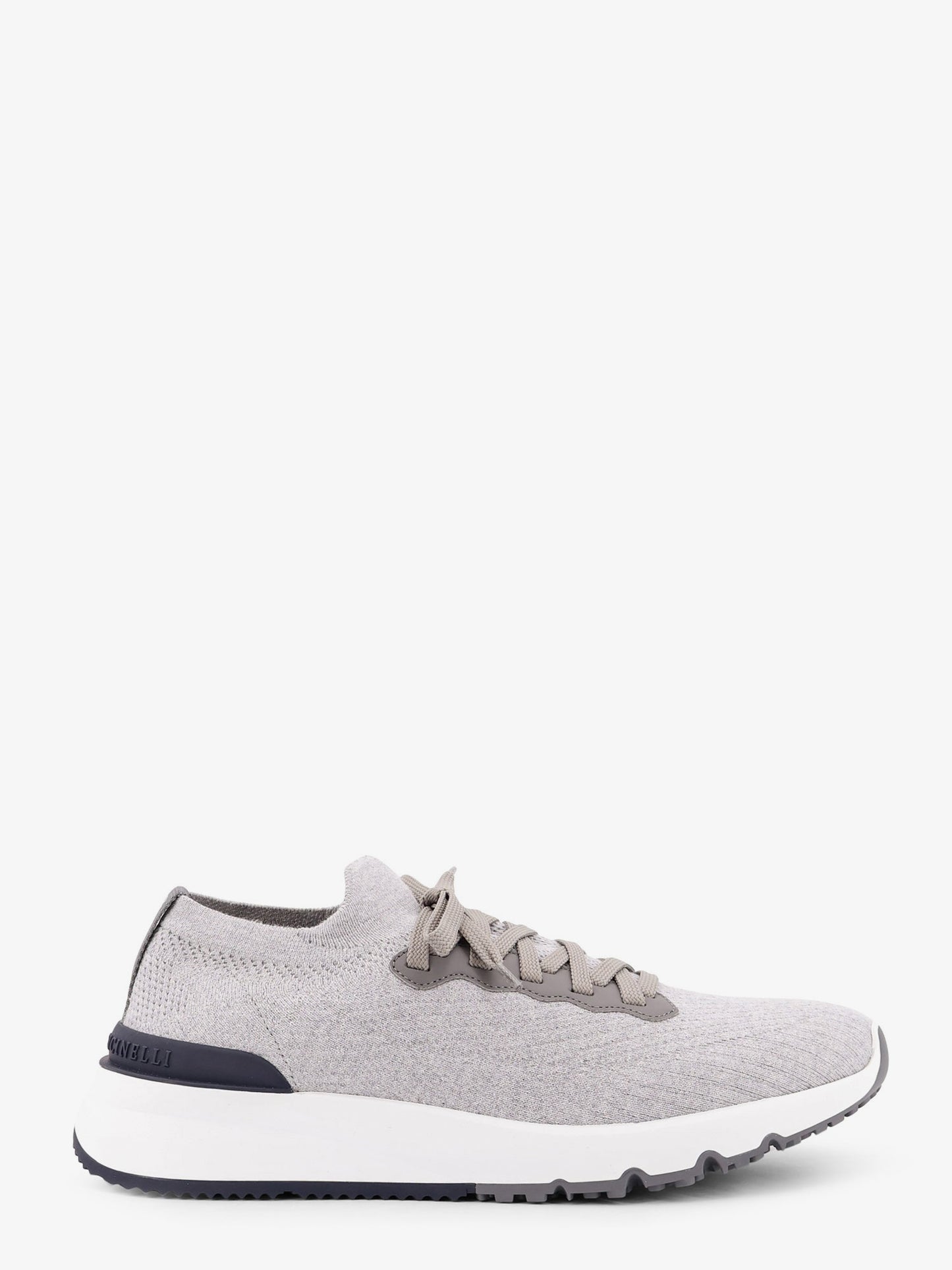 Low-top cotton knit and leather sneakers
