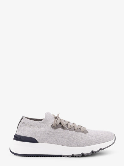 Low-top cotton knit and leather sneakers