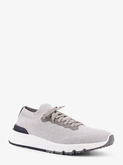 Low-top cotton knit and leather sneakers