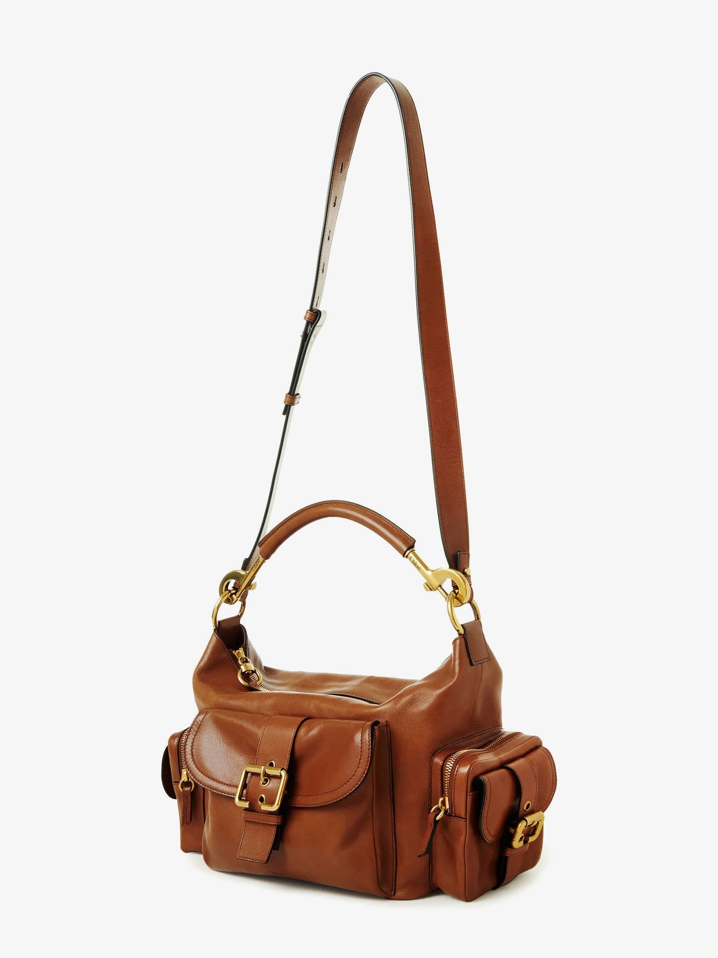 Carry shiny buffalo leather shoulder bag