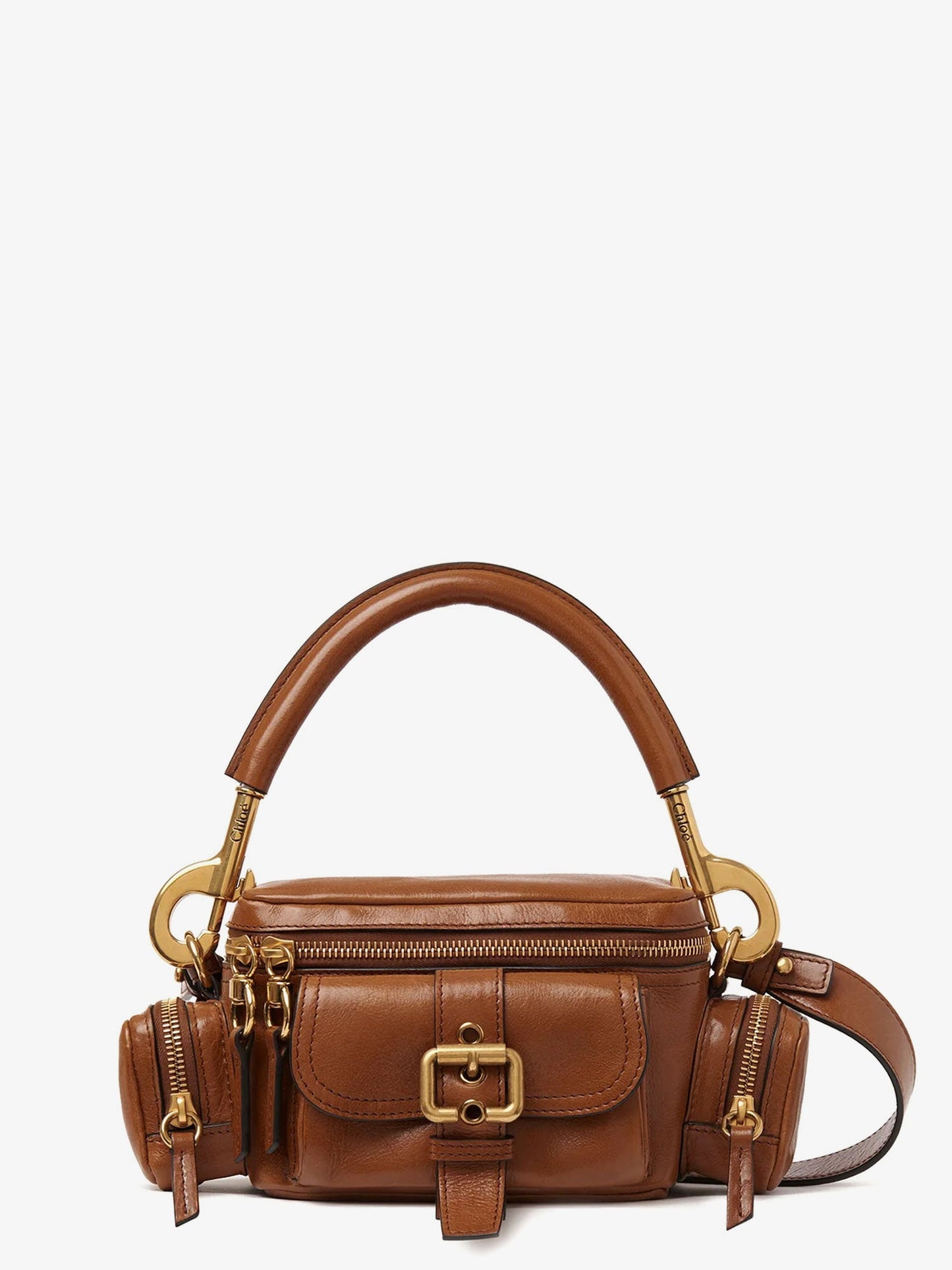 Small double carry leather bag with multipocket detail