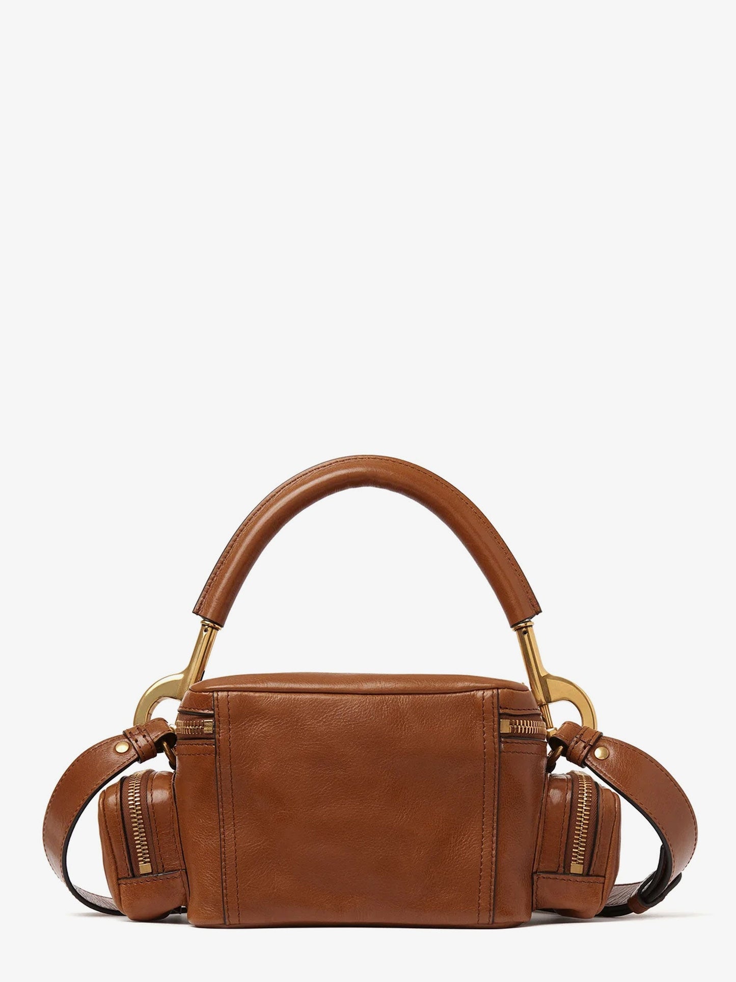 Small double carry leather bag with multipocket detail