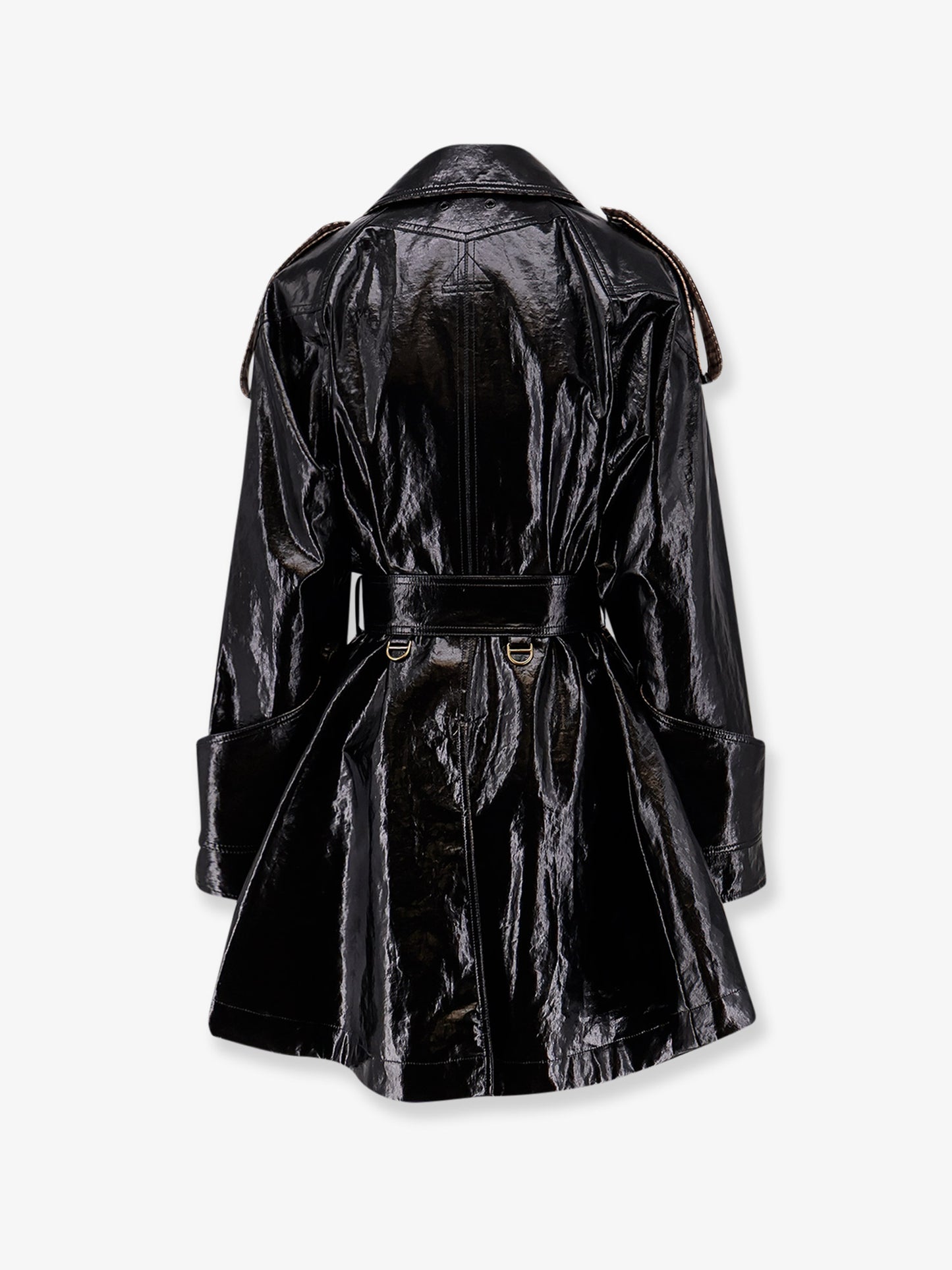 Coated linen trench with wool blend details