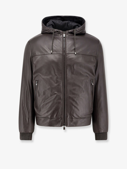 Padded reversible leather jacket