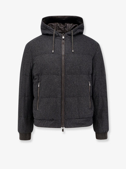 Padded reversible leather jacket thumbnail