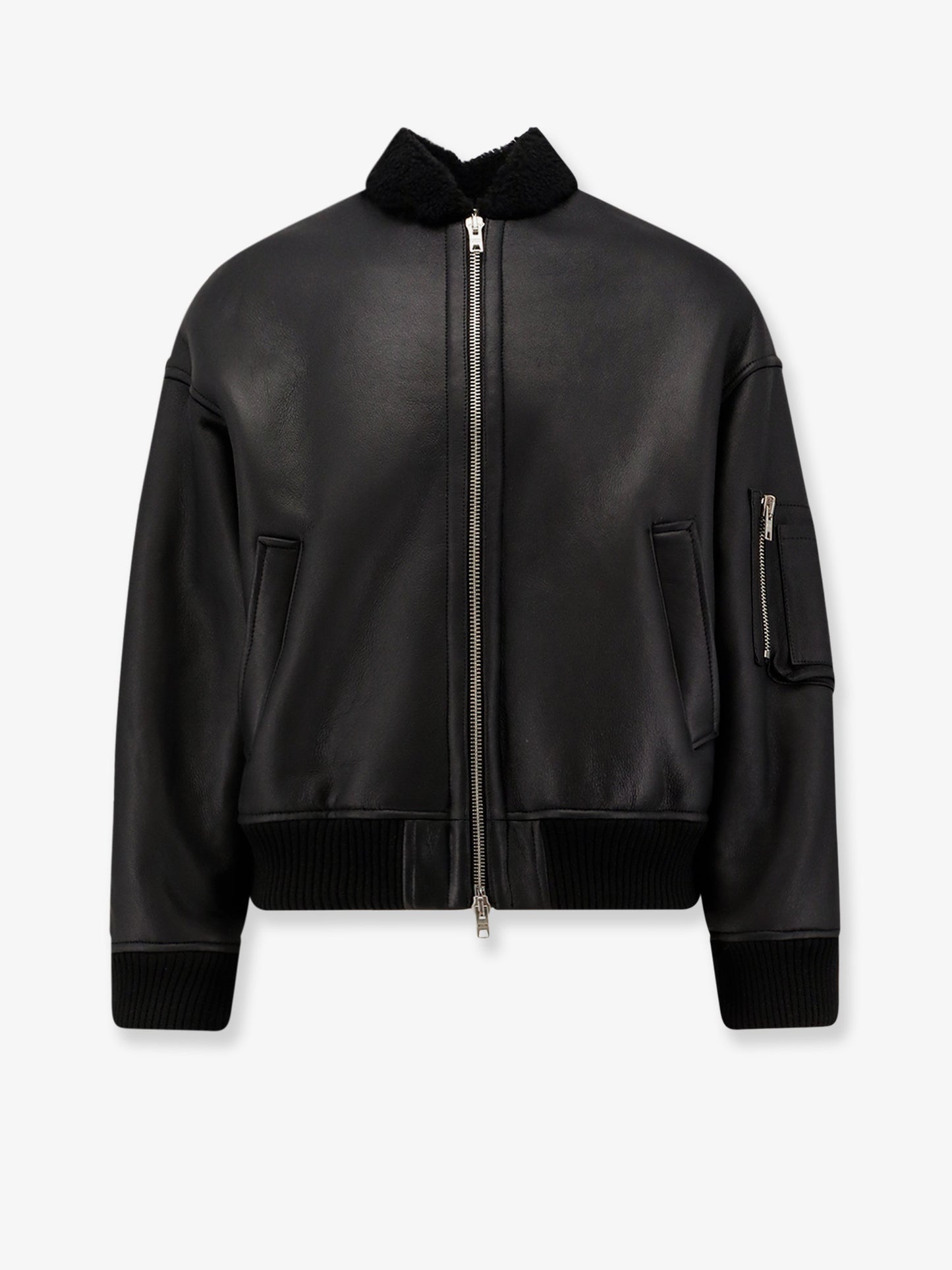 Leather bomber jacket