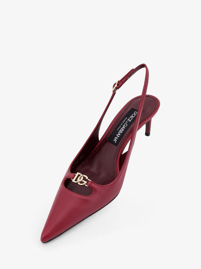 Leather decolletè slingback with metal logo thumbnail