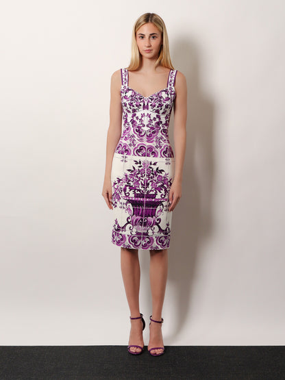 Top bustier in misto cotone con stampa Maiolica DOLCE GABBANA