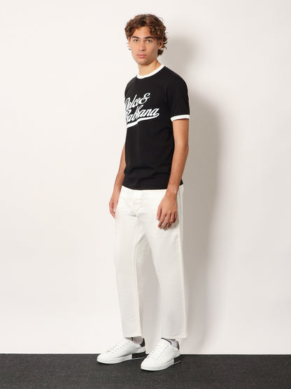 T-shirt in cotone con stampa logo floccato thumbnail