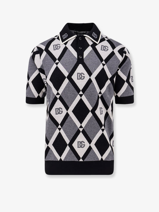 Virgin wool polo shirt with geometric print