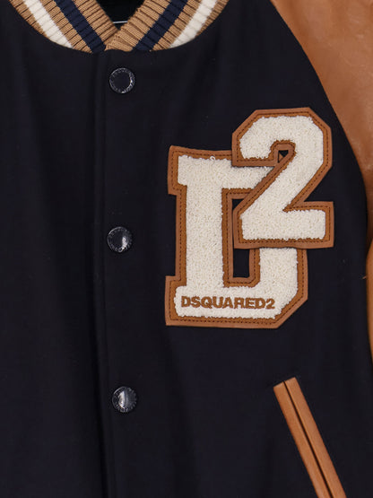 D2 Varsity wool and leather bomber thumbnail