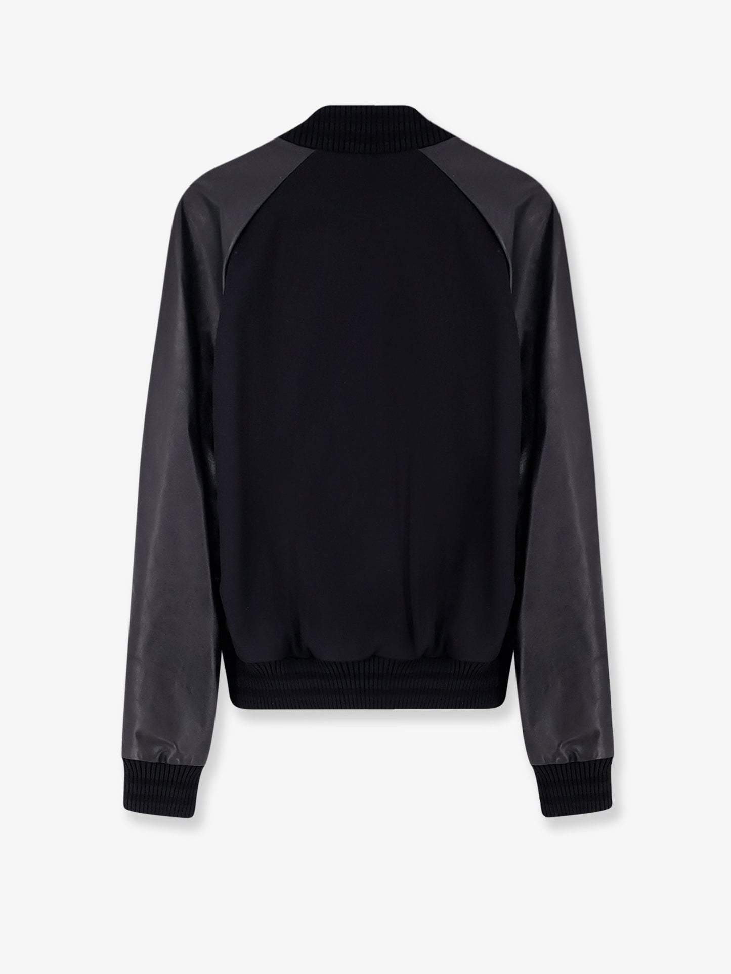 Wool jacket with leather sleeves