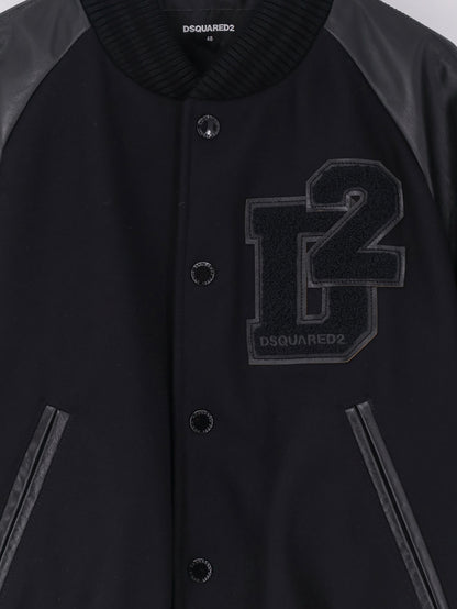 Wool jacket with leather sleeves thumbnail