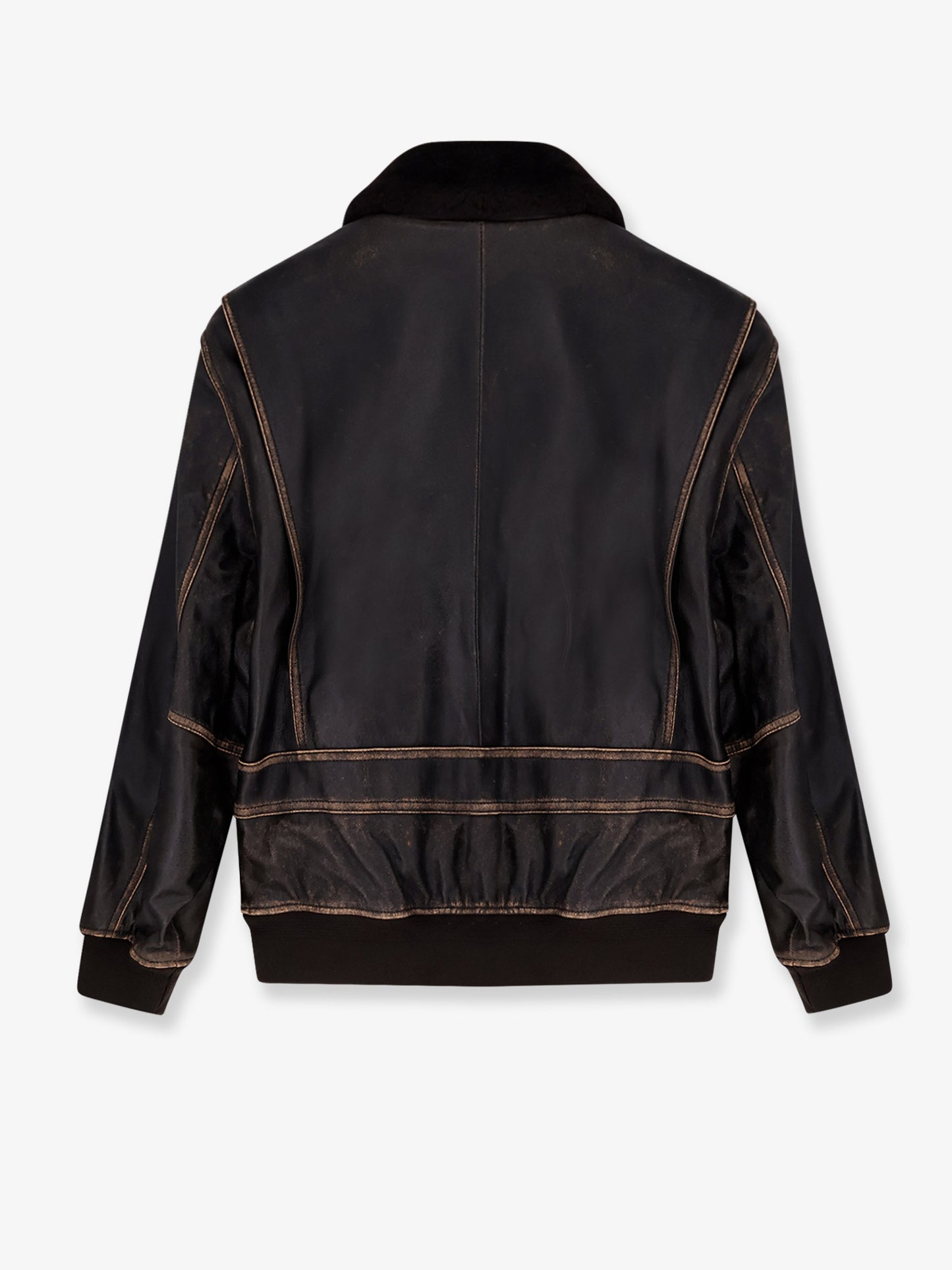 Giubbino in pelle con colletto in montone