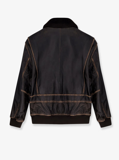 Giubbino in pelle con colletto in montone thumbnail