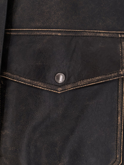 Giubbino in pelle con colletto in montone thumbnail