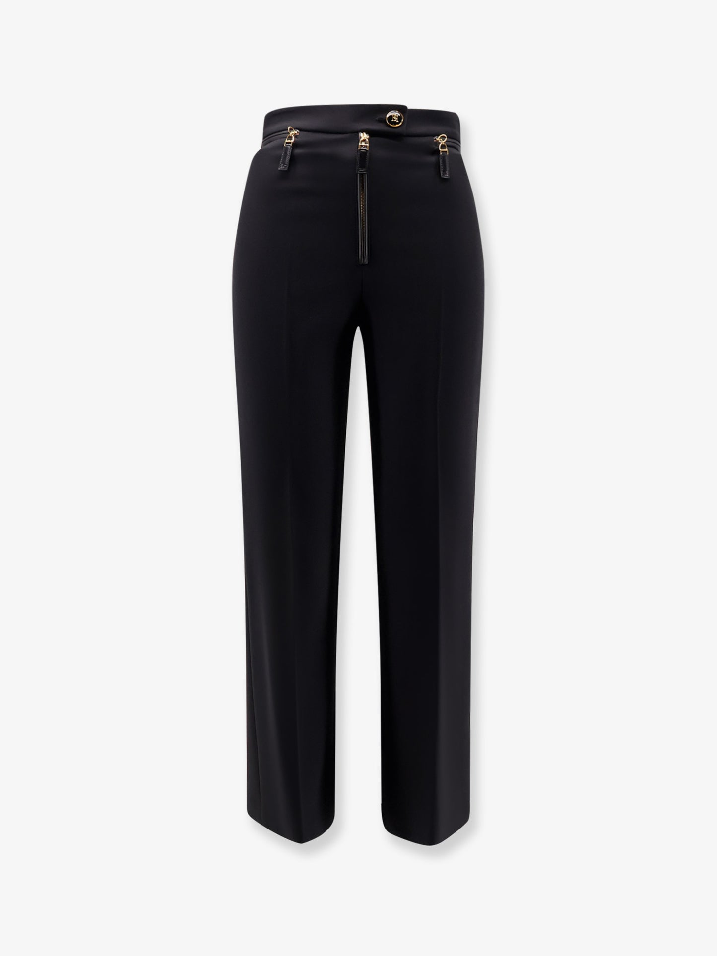 Trousers with logoed button