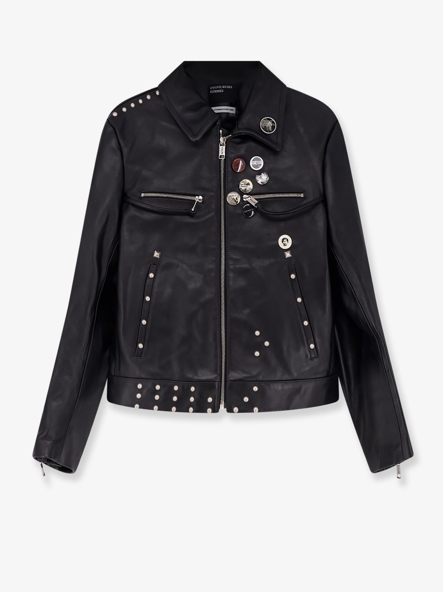Sid biker leather jacket with metal details on the front