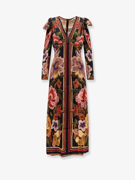 Viscose long dress with Chenille Flowers print