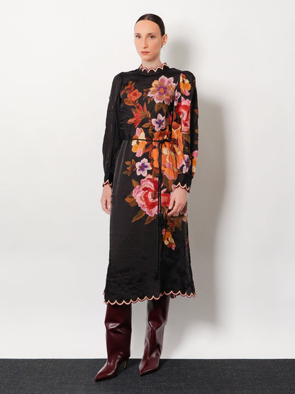 Satin midi dress with floral print thumbnail