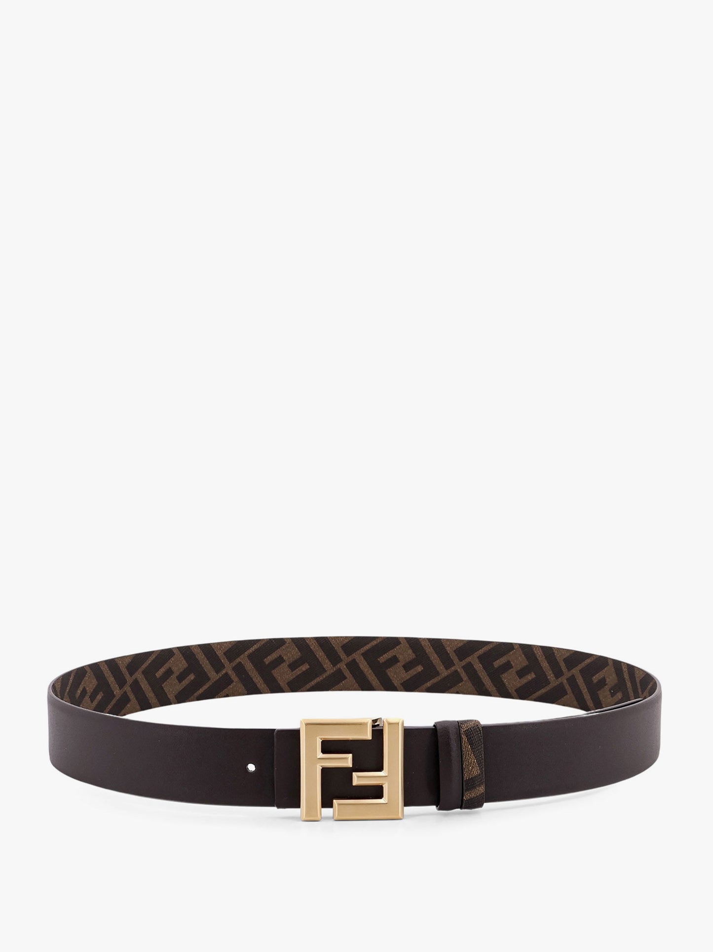 Squared FF reversible leather and FF canvas belt