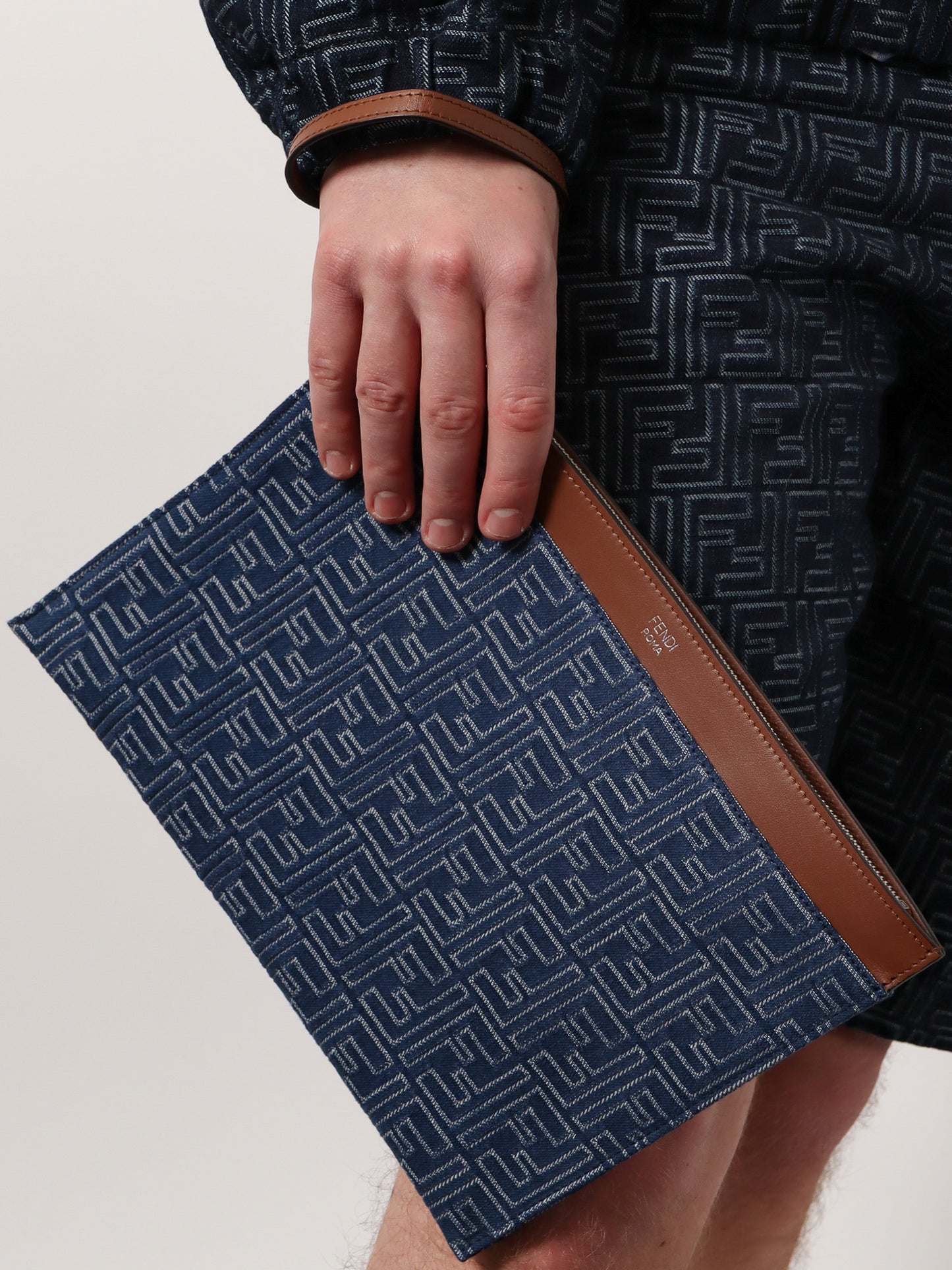 FF Jacquard denim clutch